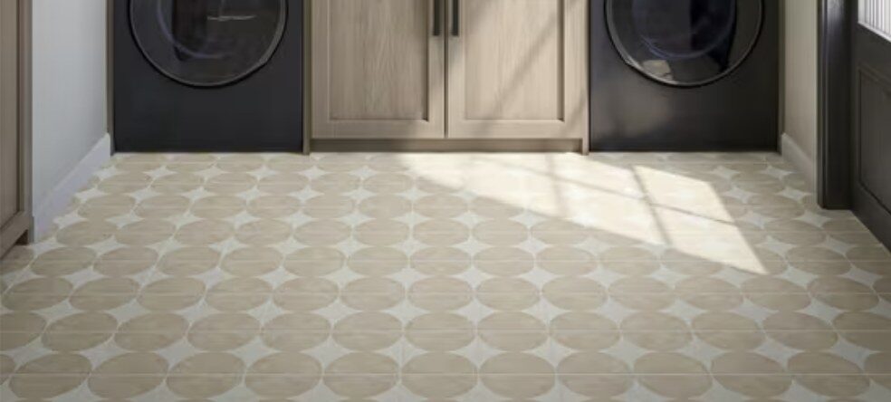 Reference photo of a circle-pattern tile floor in a bright room