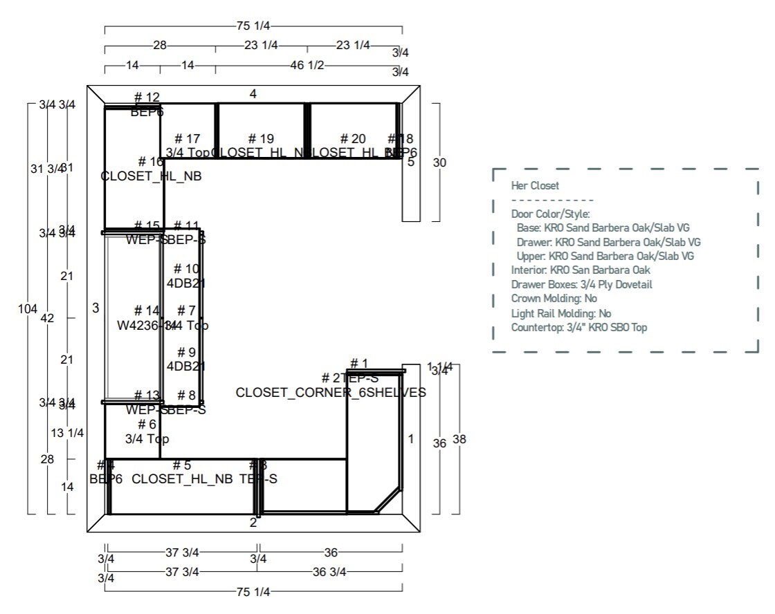 Her closet layout for the primary suite at 5507 E Pinchot with dimensions